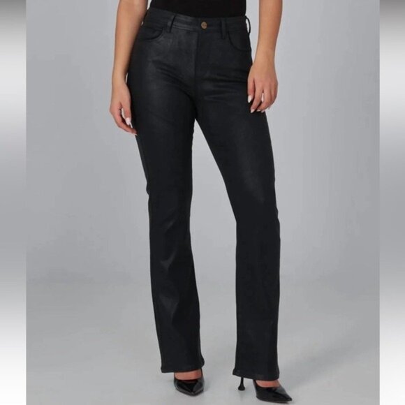 NEW Lola Denim-Billie High-Rise Bootcut Coated Black Stretch Premium Jeans 33 - Picture 1 of 13